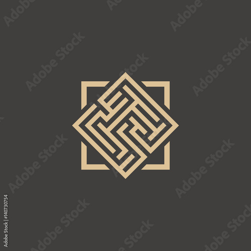 Abstract maze element. Maze emblem. Square ornament. Pattern.