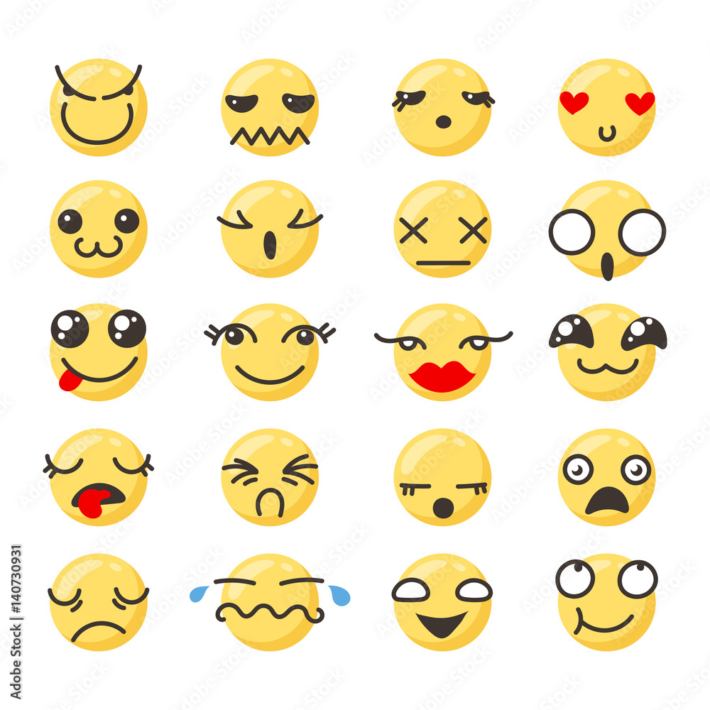 Set of cute lovely kawaii emoticon. Set of cute lovely kawaii emoticon.