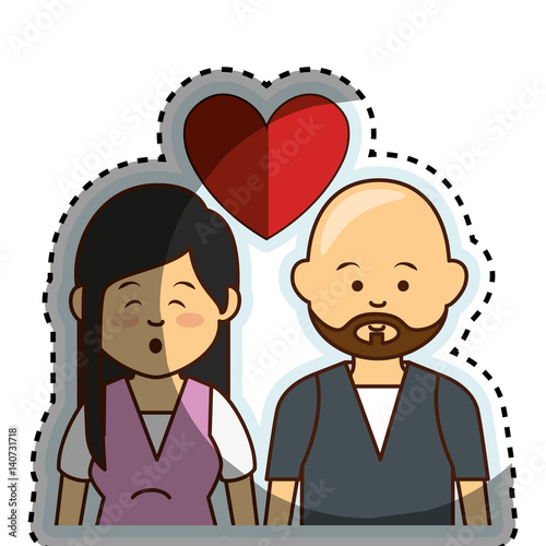 cute lovers couple ethnicity vector illustration design