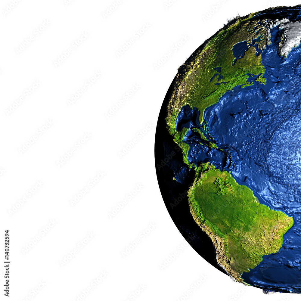 Fototapeta premium Americas on Earth with exaggerated mountains