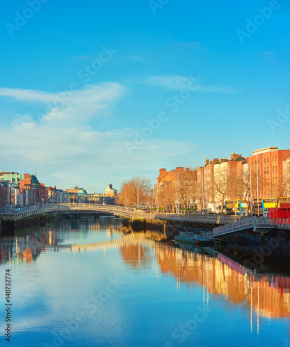 Fotografie, Obraz Dublin, panoramic image of Half penny or Ha'penny bridge