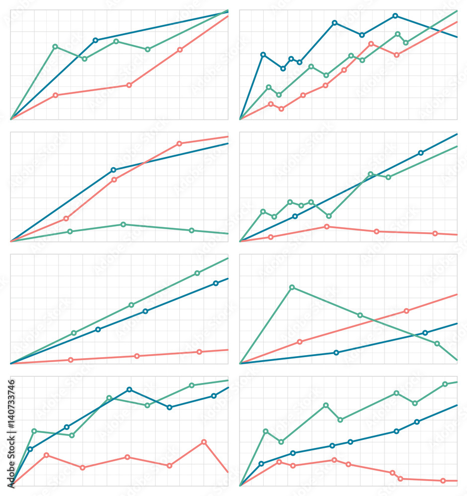 Set of Stylish line diagrams and graphs on the background of the grid Set of Stylish line diagrams and graphs on the background of the grid