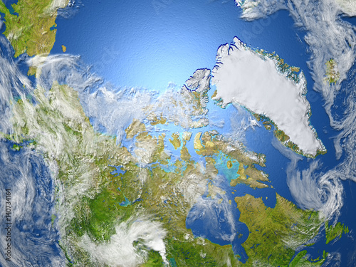 Northern Canada and Greenland on planet Earth
