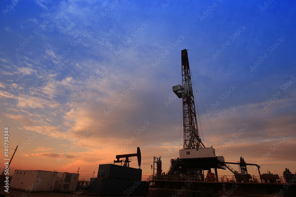 Oil drilling platform in the beautiful night Oil drilling platform in the beautiful night