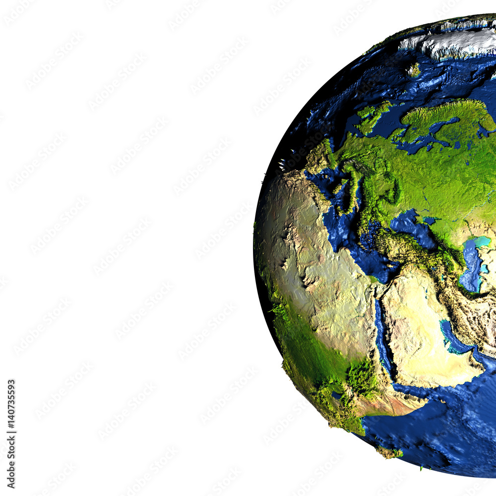 Fototapeta premium Europe on Earth with exaggerated mountains