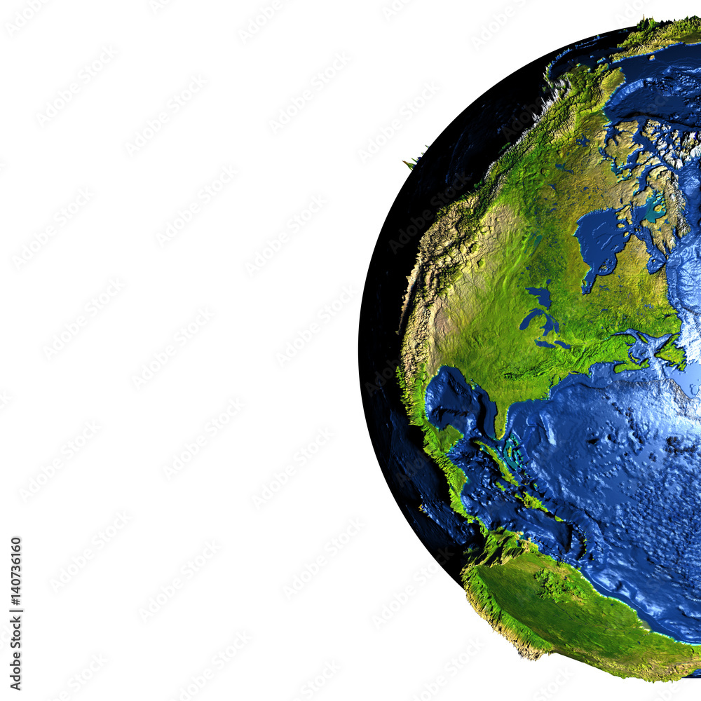 Fototapeta premium North America on Earth with exaggerated mountains