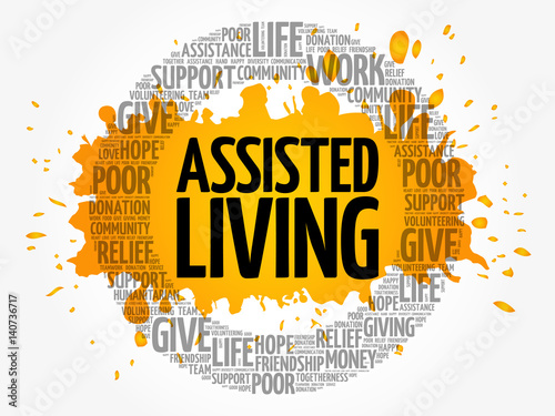 Assisted Living word cloud collage, concept background