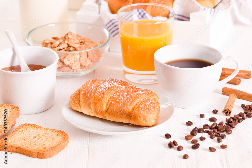 Breakfast with croissants.