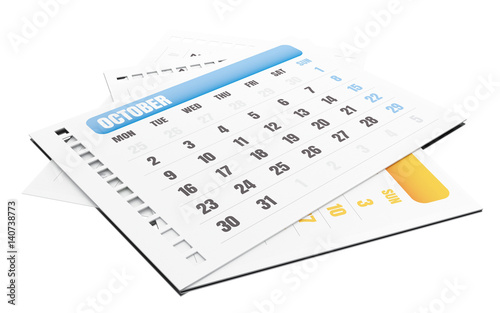 3d October month tear off calendar