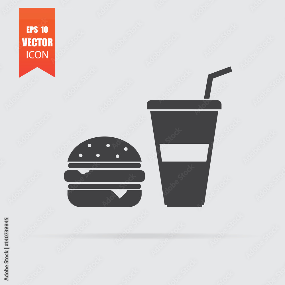 Fast food icon in flat style isolated on grey background.