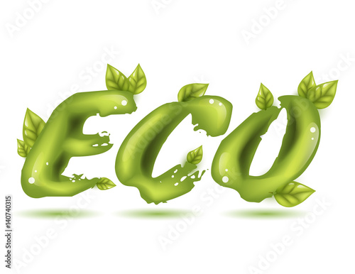 Cartoon 3d leaf, inscription Eco Products, in cartoon style Vector illustration