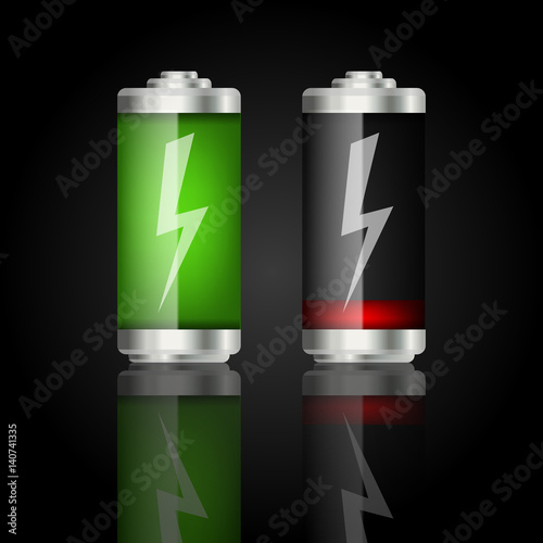 Illustration charged batteries with lightning vector element for your design eps 10
