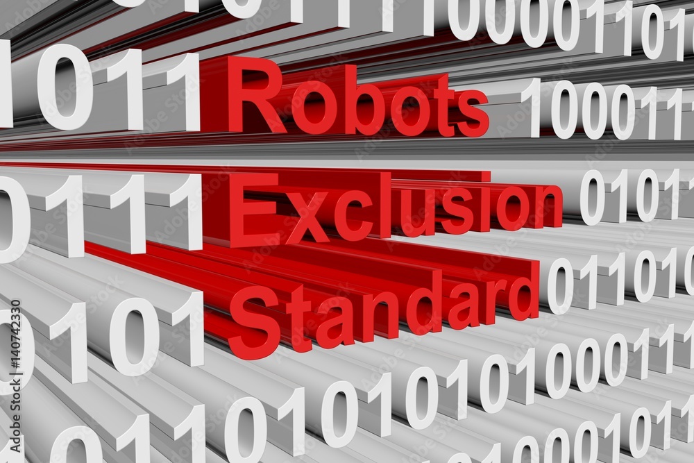 robots exclusion standard in the form of binary code, 3D illustration