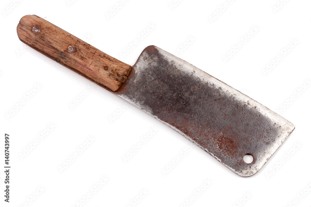 Old meat cleaver or knife isolated on white background