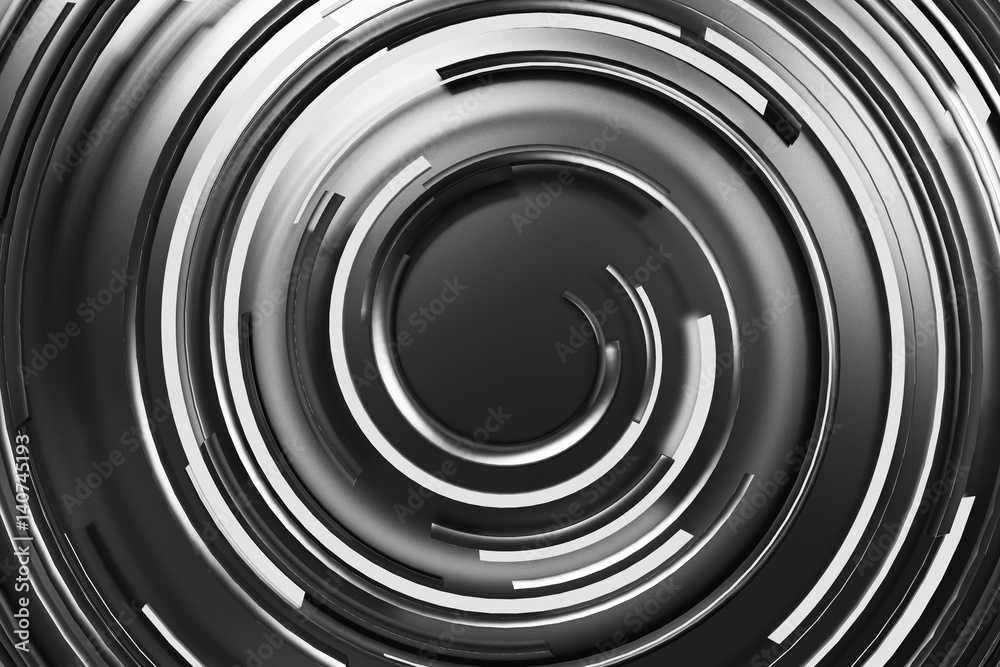 Black concentric spiral with white glowing elements on black background Black concentric spiral with white glowing elements on black background