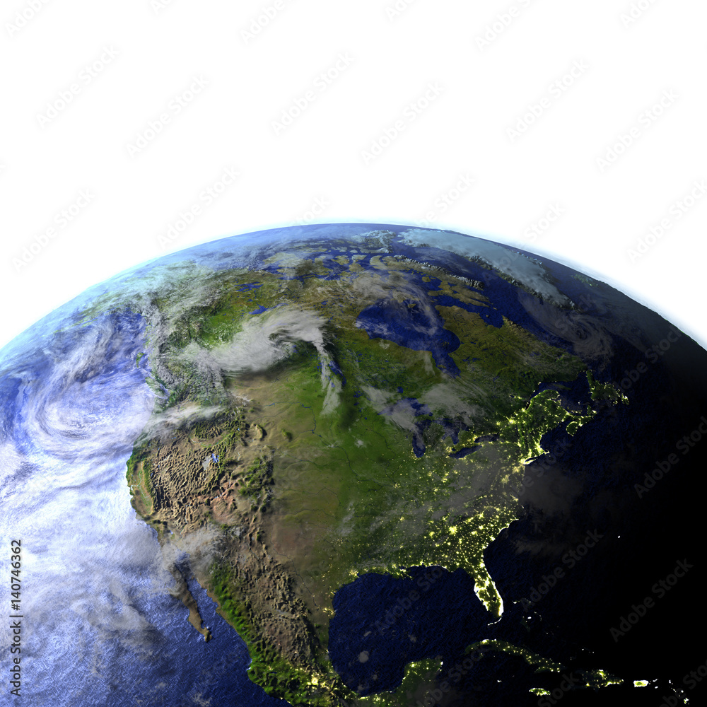 Fototapeta premium North America on realistic model of Earth