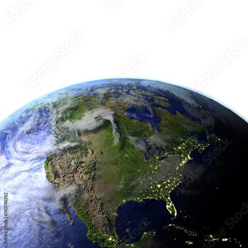 North America on realistic model of Earth