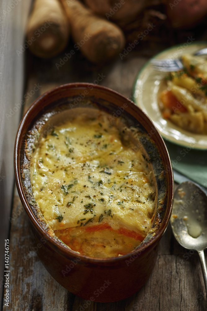 Vegetable gratin with sweet potato and celeriac