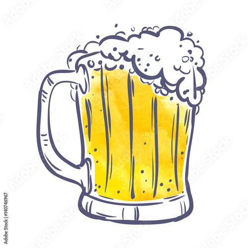 yellow Toby jug with beer on White background. symbol, design element, banner. Vector illustration. photo