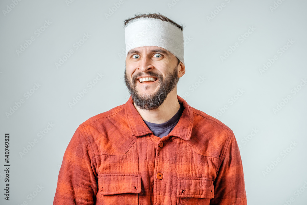 Portrait of man bandaged up