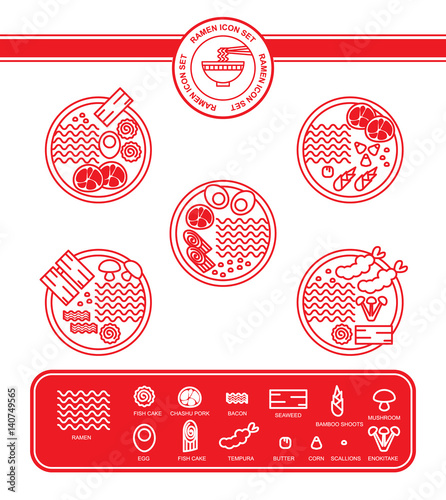 Ramen noodle icon set