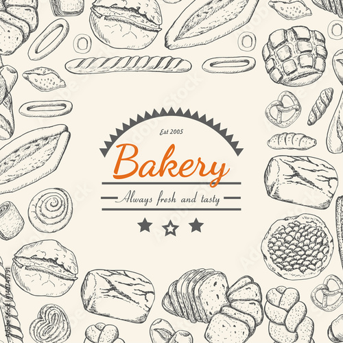 Vector background with various bakery products