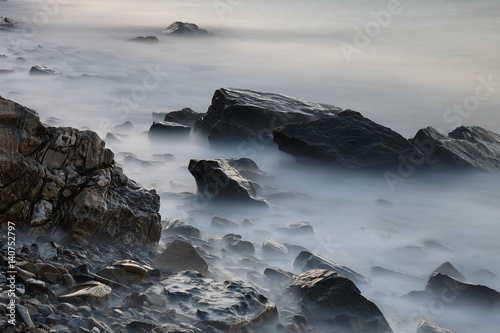 Sea waves make foggy atmosphere with long exposure