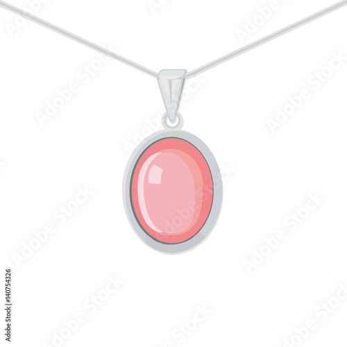Gem in silver frame. Silver jewelry with opal stone. Vector illustration.