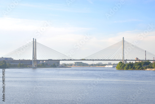 Fototapeta Naklejka Na Ścianę i Meble -  Cable stayed bridge in St.Petersburg.