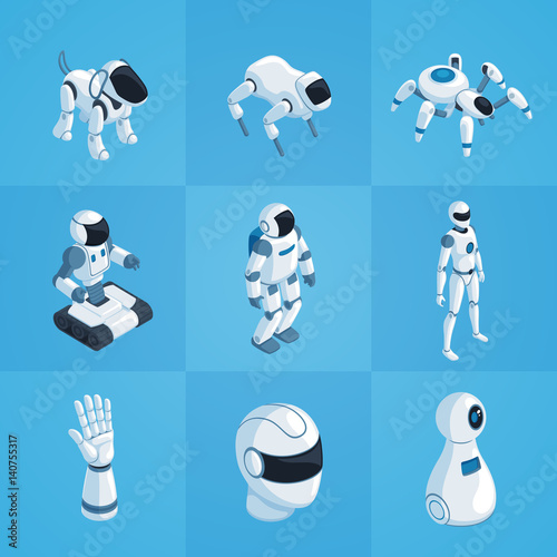 Robots Isometric Icons Set