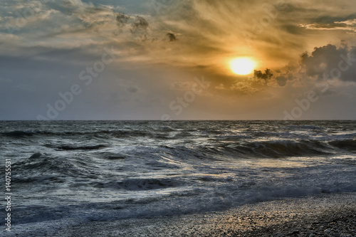 Sea wave close up  low angle view  sunrsie shot