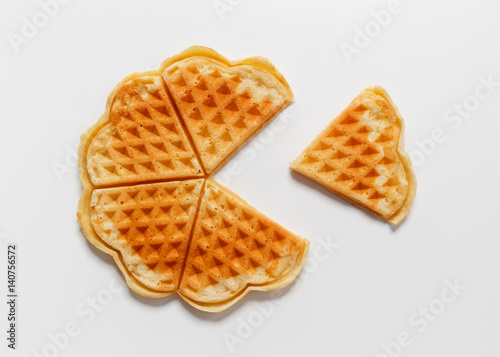 Belgian heart shaped waffle on white background