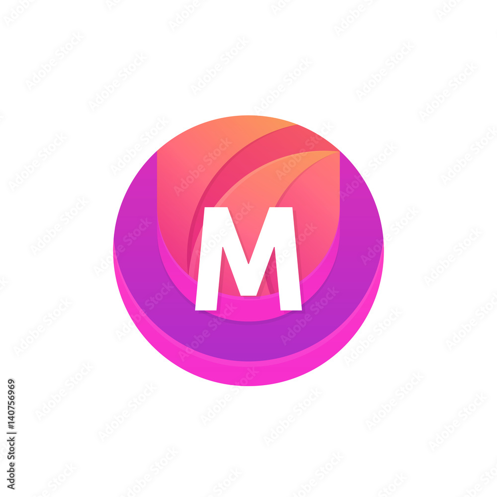 Letter M logo abstract circle shape element. Vector round company icon sign. Letter M logo abstract circle shape element. Vector round company icon sign.