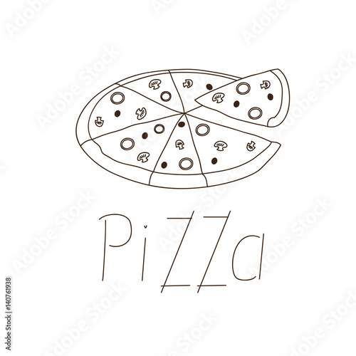 The mushrooms pizza drawn with hands, a logo for a pizzeria