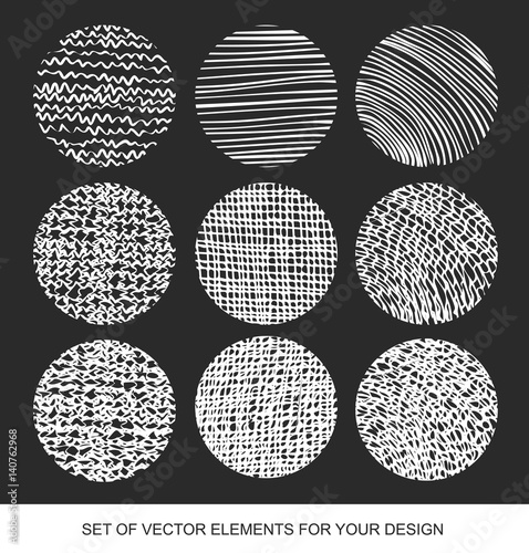 Collection isolated textures, brushes, graphics, design element. Handmade various unusual Elements of Design. Abstract background. Modernistic Art.