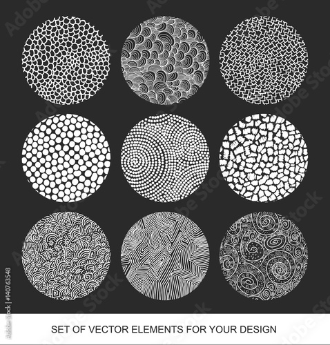 Collection isolated textures, brushes, graphics, design element. Handmade various unusual Elements of Design. Abstract background. Modernistic Art.