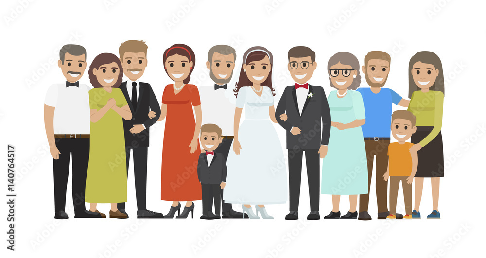 Wedding Guests Group Portrait Flat Vector Concept Wedding Guests Group Portrait Flat Vector Concept