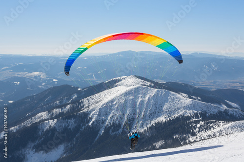 paragliding on skis, winter holiday activity, Chopok, Slovakia