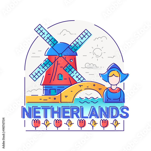 Netherlands - modern vector line travel illustration