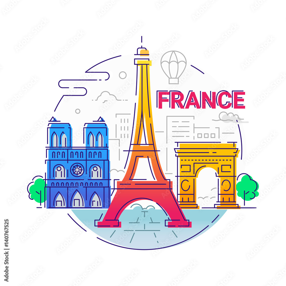 France - modern vector line travel illustration