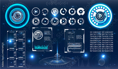 HUD UI for business app. Futuristic user interface HUD and Infographic elements. Abstract virtual graphic touch user interface. UI hud infographic interface screen monitor radar set web elements