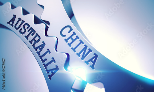 Photography China Australia on Mechanism of Metallic Cog Gears. 3d.