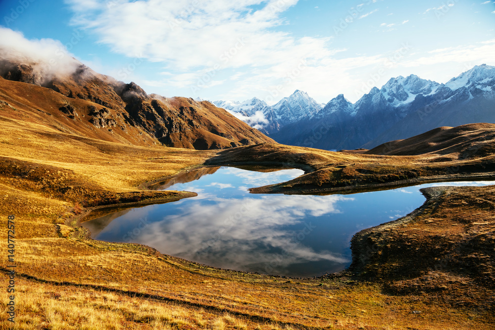 Fototapeta premium Fantastic lake Koruldi at the foot of Mt. Ushba