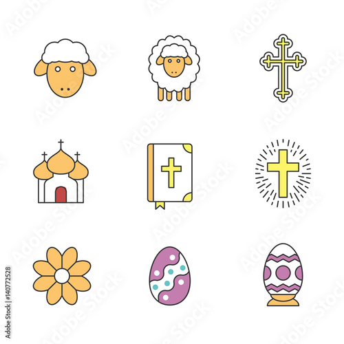 Easter color icons set