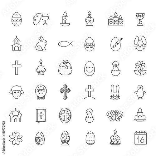 Easter linear icons set