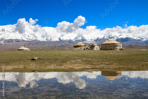 Yurts on Karakul Lake. Kashgar Region, China photo