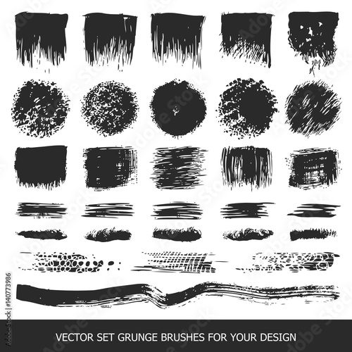 Painted grunge stripes set. Black labels, paint texture. Brush strokes vector. Background handmade design elements.