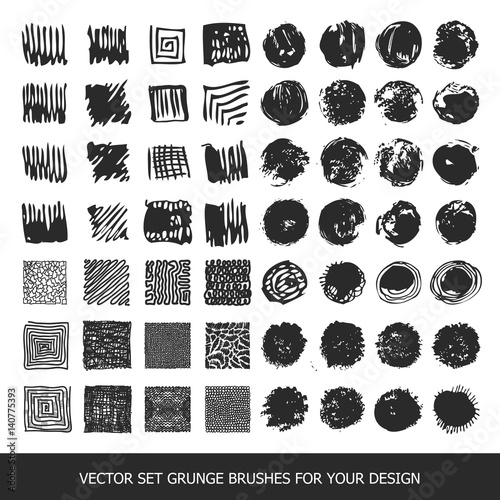 Painted grunge stripes set. Black labels, paint texture. Brush strokes vector. Background handmade design elements.