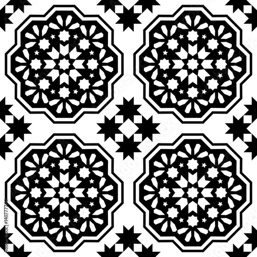 Geometric seamless pattern, Moroccan tiles design, seamless black tile background 