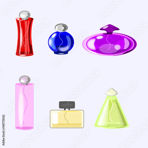 Vector Perfume Icons set of six bottle. Unlabled